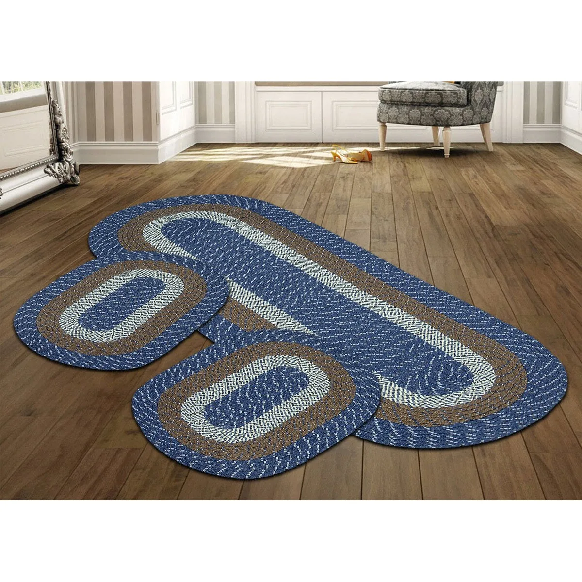 Better Trends Country Braid 100% Polypropylene 3 Pc Set Stain Resistant. Double Sided Reversible Indoor Area Utility Rug