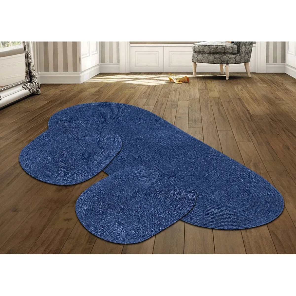 Better Trends Country Braid 100% Polypropylene 3 Pc Set Stain Resistant. Double Sided Reversible Indoor Area Utility Rug