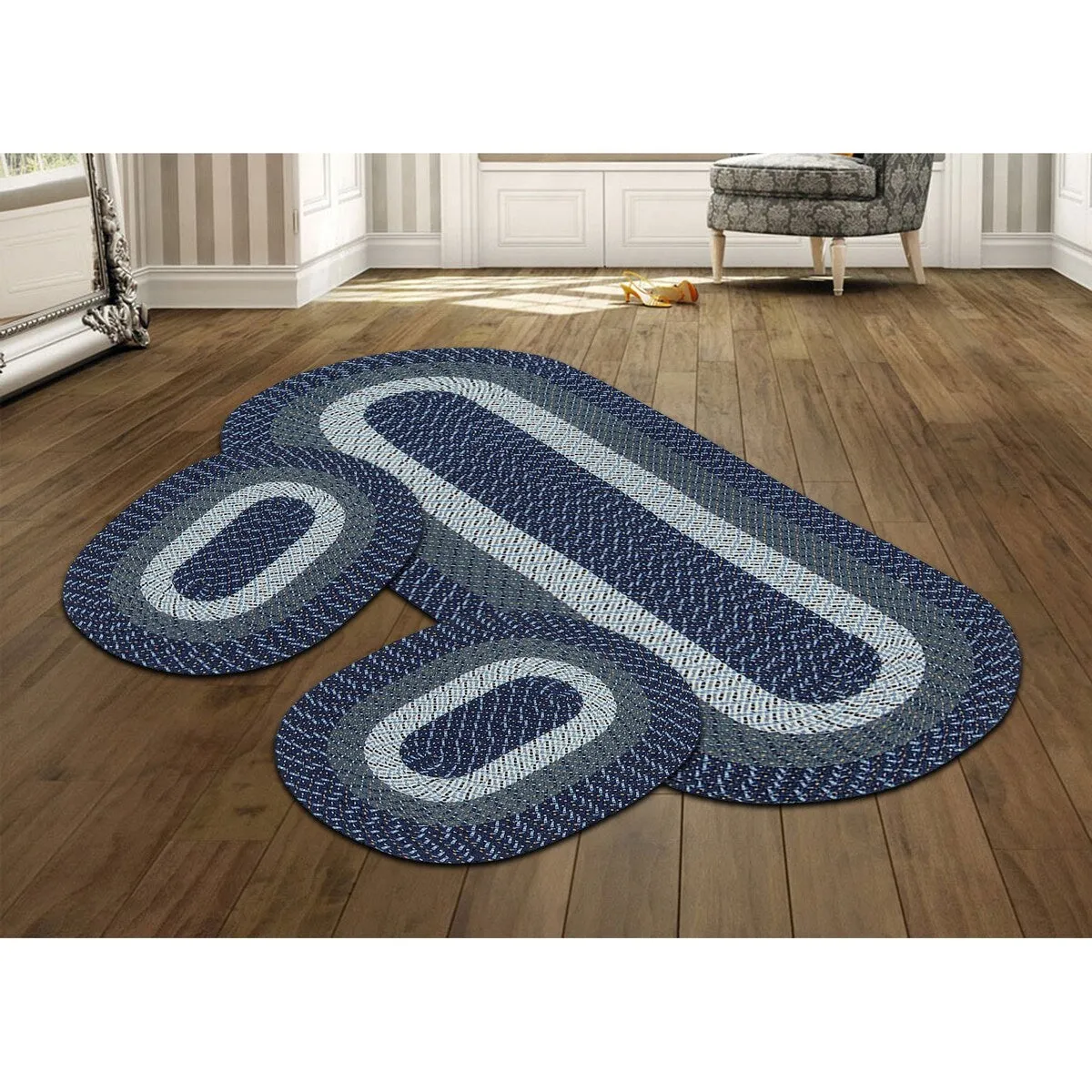 Better Trends Country Braid 100% Polypropylene 3 Pc Set Stain Resistant. Double Sided Reversible Indoor Area Utility Rug