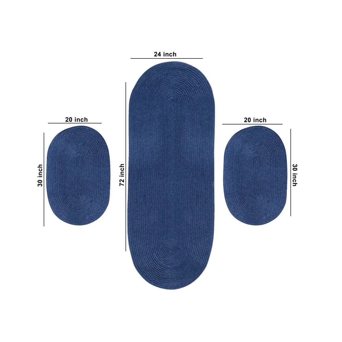 Better Trends Country Braid 100% Polypropylene 3 Pc Set Stain Resistant. Double Sided Reversible Indoor Area Utility Rug