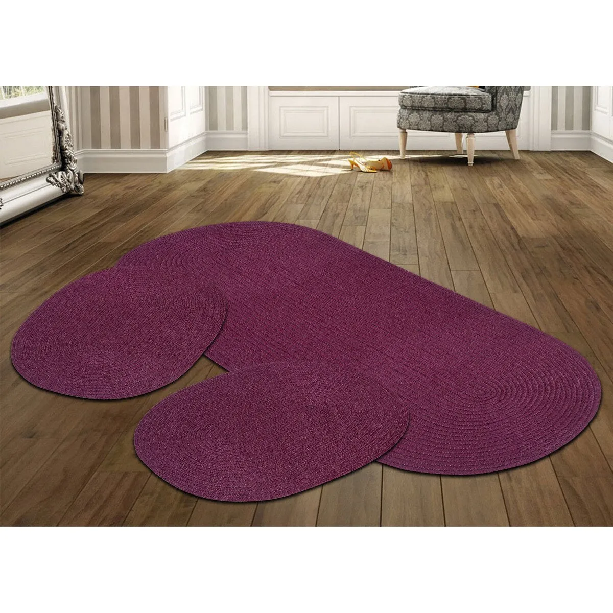 Better Trends Country Braid 100% Polypropylene 3 Pc Set Stain Resistant. Double Sided Reversible Indoor Area Utility Rug