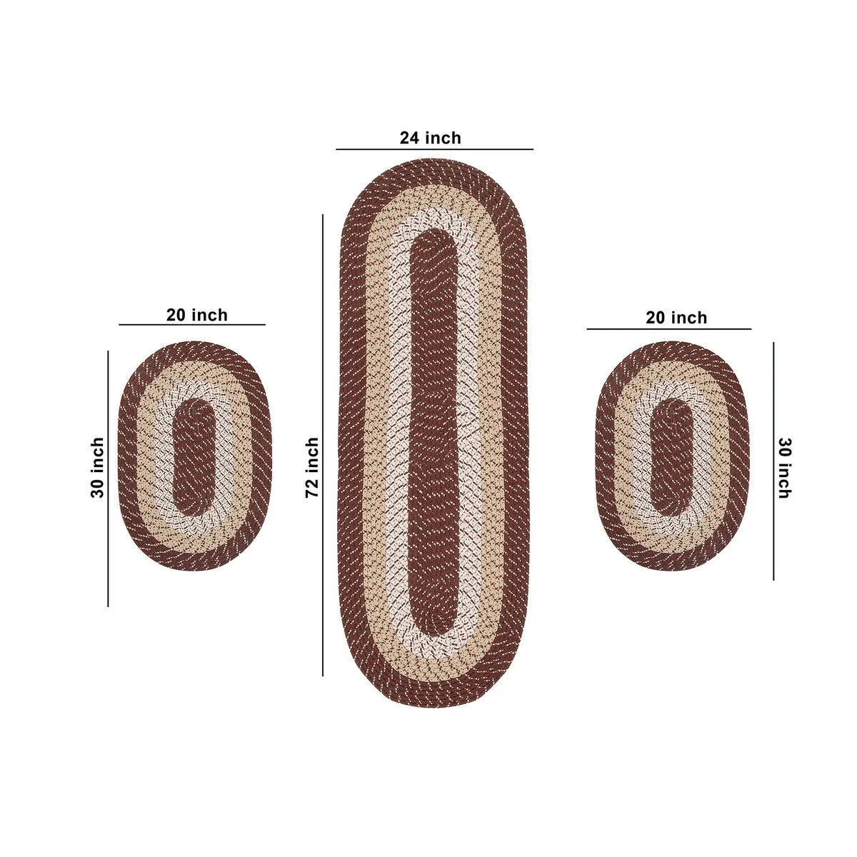 Better Trends Country Braid 100% Polypropylene 3 Pc Set Stain Resistant. Double Sided Reversible Indoor Area Utility Rug