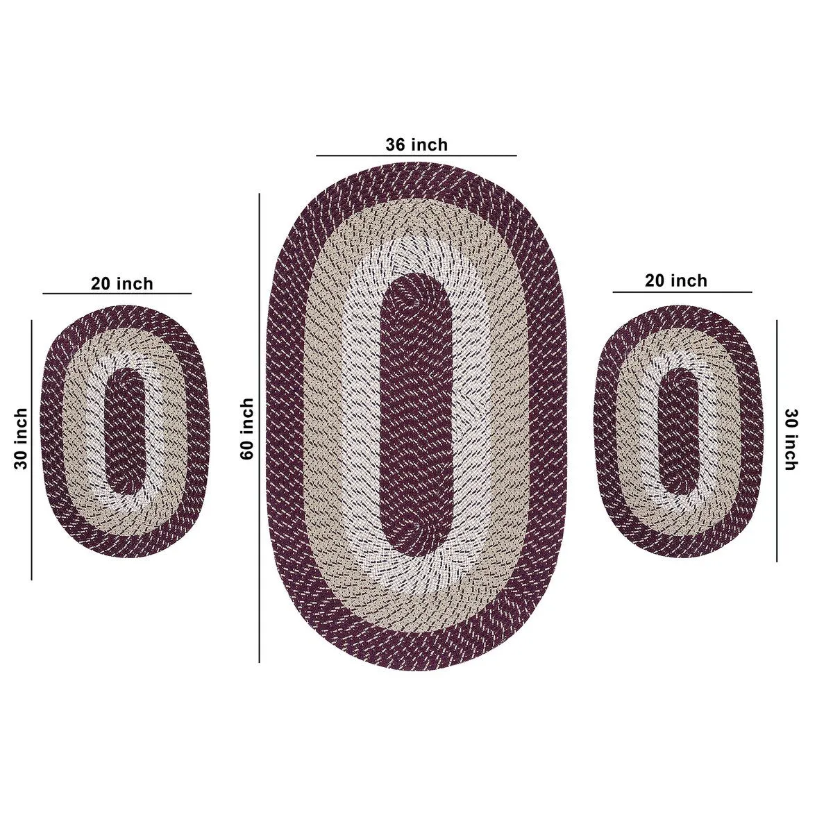 Better Trends Country Braid 100% Polypropylene 3 Pc Set Stain Resistant. Double Sided Reversible Indoor Area Utility Rug