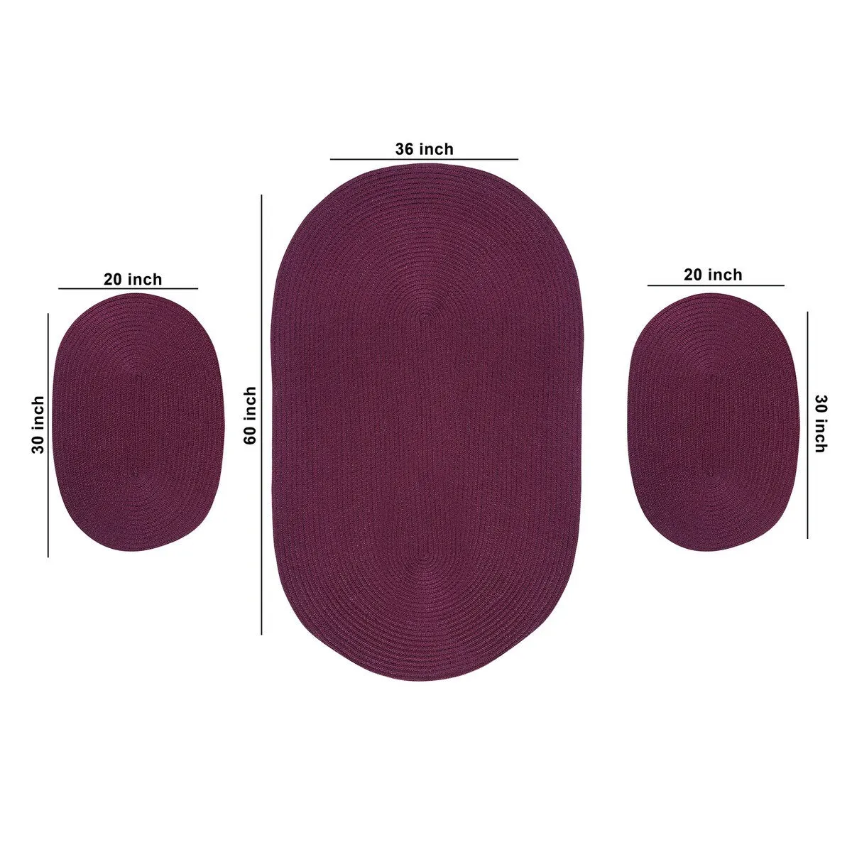 Better Trends Country Braid 100% Polypropylene 3 Pc Set Stain Resistant. Double Sided Reversible Indoor Area Utility Rug