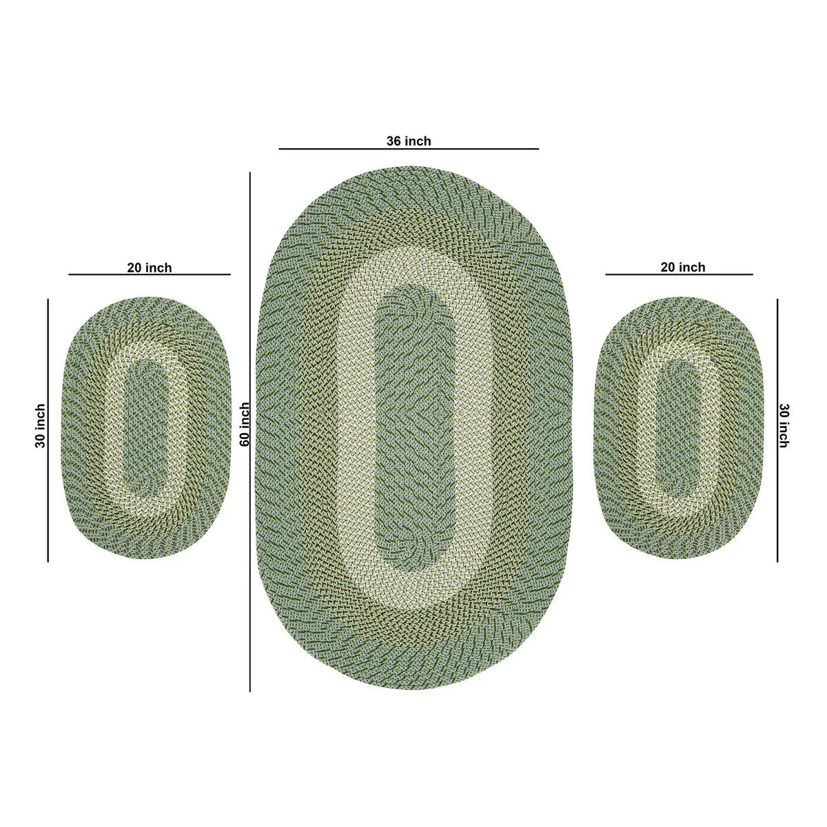 Better Trends Country Braid 100% Polypropylene 3 Pc Set Stain Resistant. Double Sided Reversible Indoor Area Utility Rug