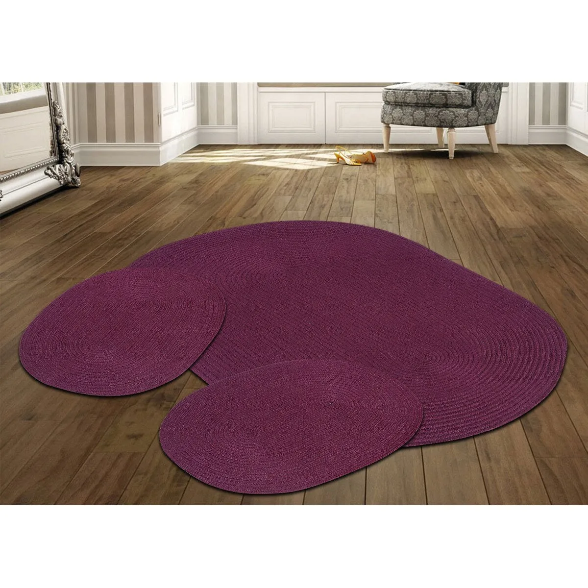 Better Trends Country Braid 100% Polypropylene 3 Pc Set Stain Resistant. Double Sided Reversible Indoor Area Utility Rug