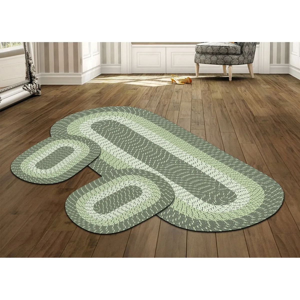 Better Trends Country Braid 100% Polypropylene 3 Pc Set Stain Resistant. Double Sided Reversible Indoor Area Utility Rug