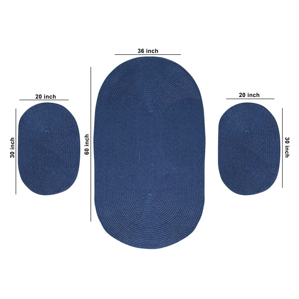 Better Trends Country Braid 100% Polypropylene 3 Pc Set Stain Resistant. Double Sided Reversible Indoor Area Utility Rug