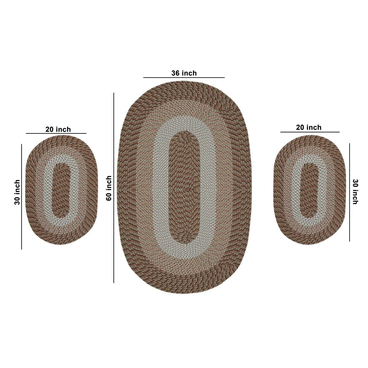 Better Trends Country Braid 100% Polypropylene 3 Pc Set Stain Resistant. Double Sided Reversible Indoor Area Utility Rug