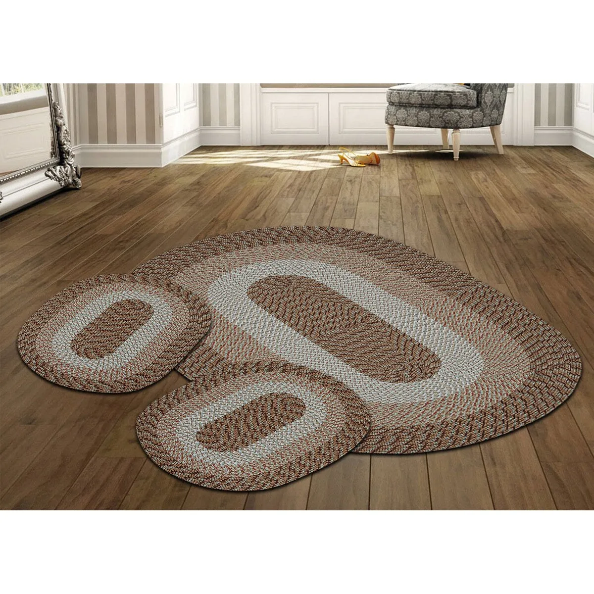 Better Trends Country Braid 100% Polypropylene 3 Pc Set Stain Resistant. Double Sided Reversible Indoor Area Utility Rug