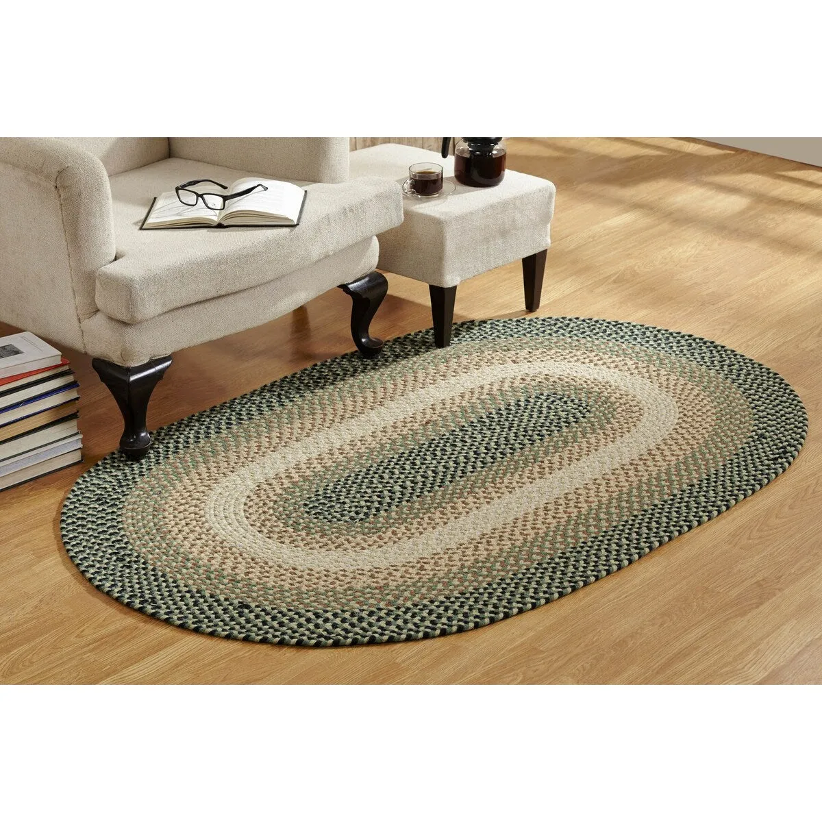 Better Trends Woodbridge Braid 100% Wool Stain Resistant. Double Sided Reversible Oval Indoor Area Utility Rug