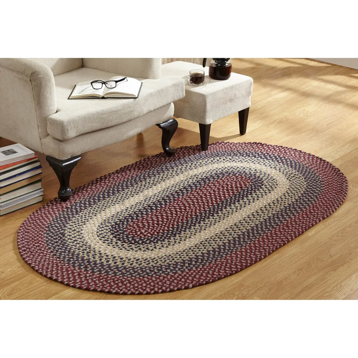 Better Trends Woodbridge Braid 100% Wool Stain Resistant. Double Sided Reversible Oval Indoor Area Utility Rug