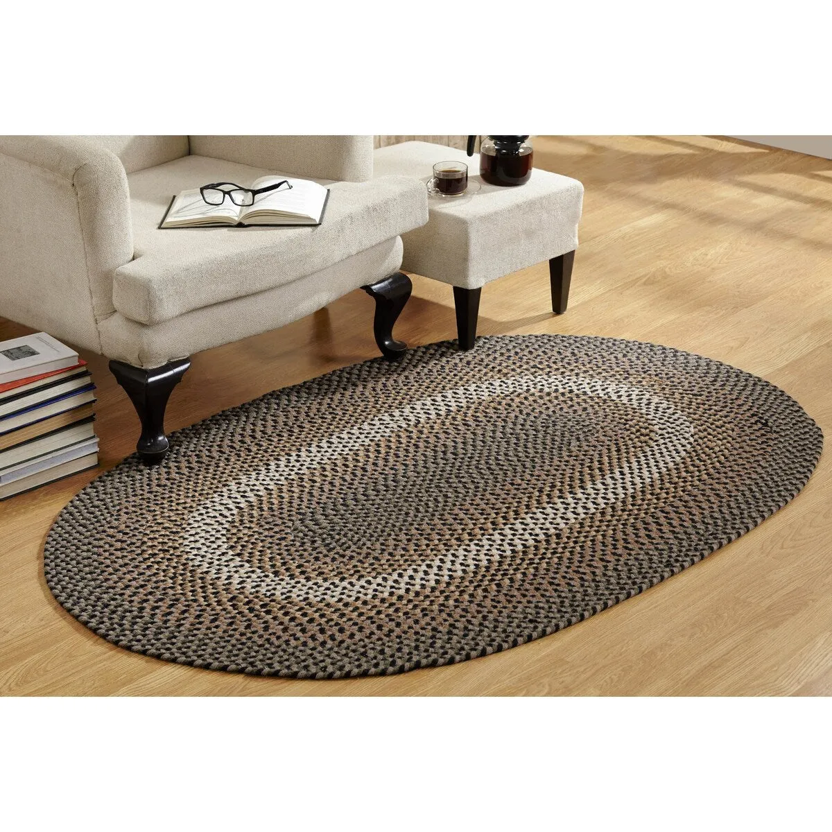 Better Trends Woodbridge Braid 100% Wool Stain Resistant. Double Sided Reversible Oval Indoor Area Utility Rug