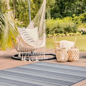 Beverly Rug Blue Striped Indoor Outdoor Rug. Outside Carpet for Patio. Deck. Porch