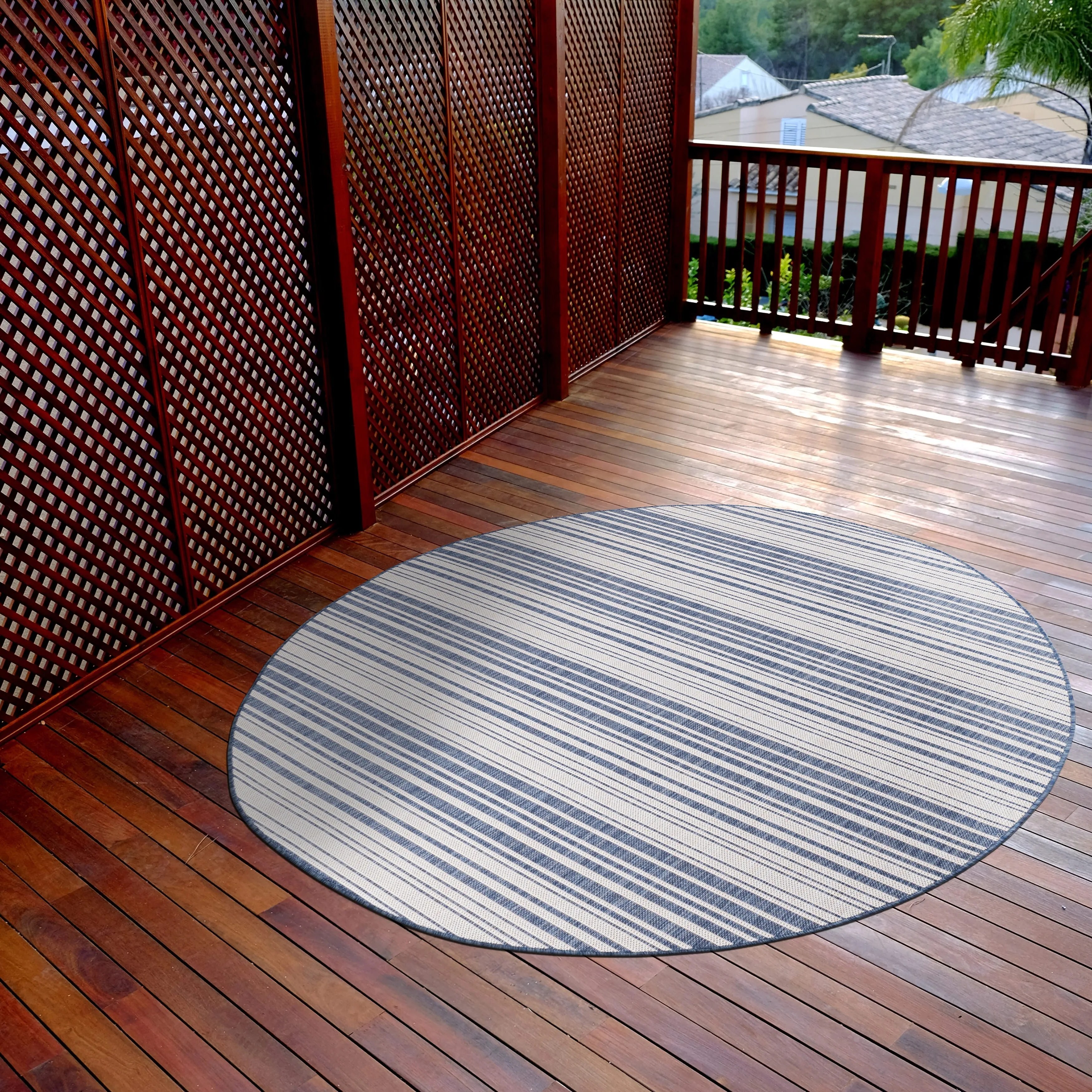 Beverly Rug Blue Striped Indoor Outdoor Rug. Outside Carpet for Patio. Deck. Porch