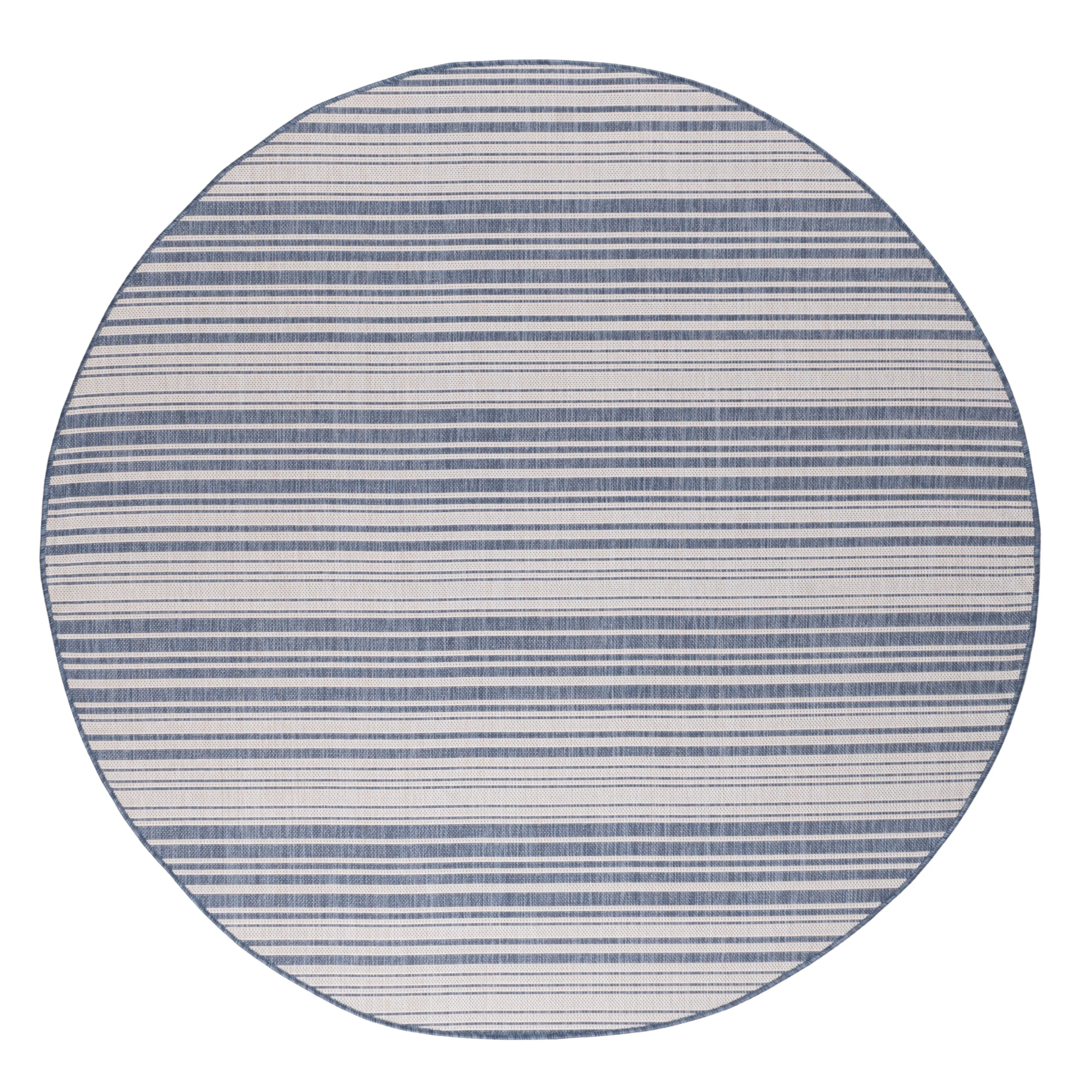 Beverly Rug Blue Striped Indoor Outdoor Rug. Outside Carpet for Patio. Deck. Porch