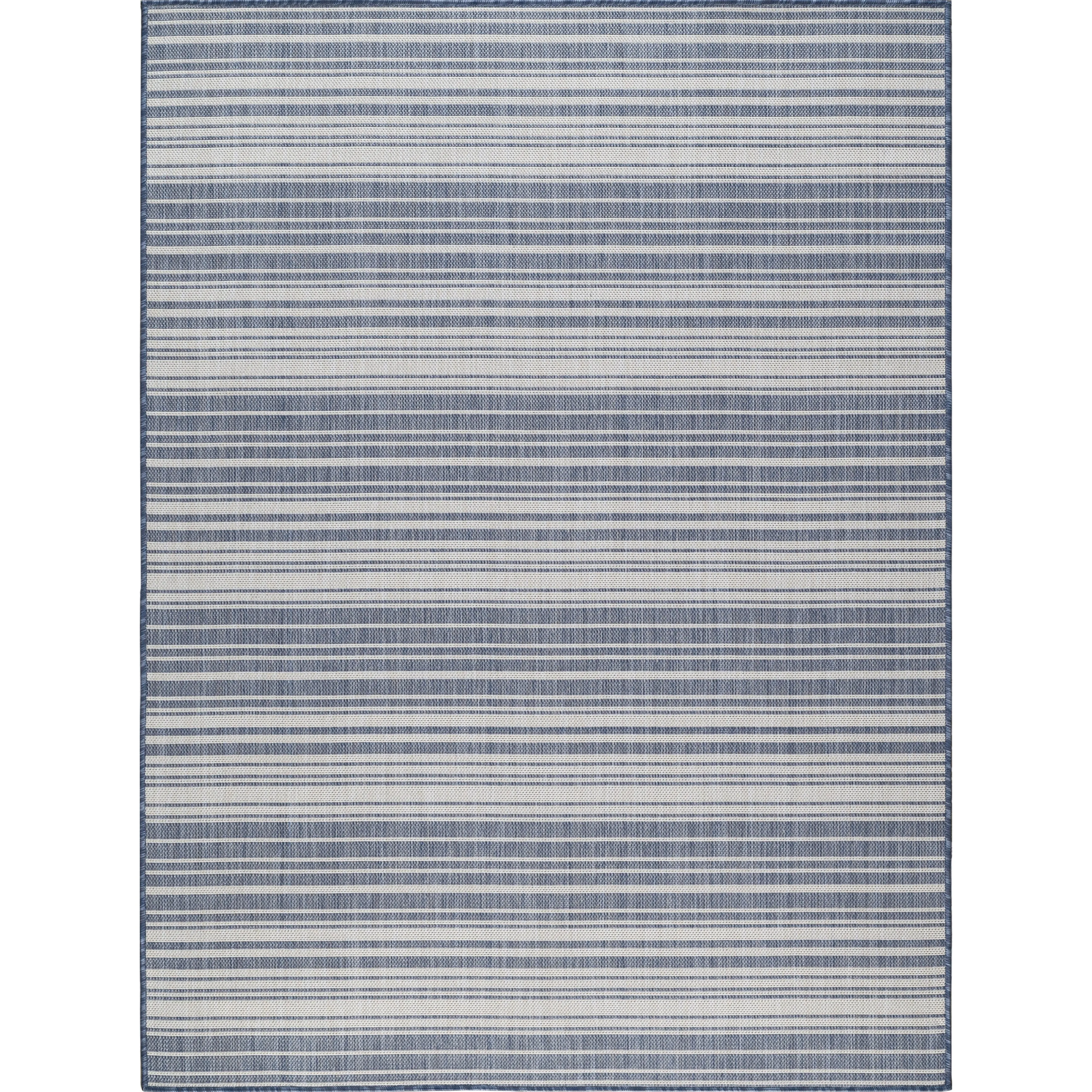 Beverly Rug Blue Striped Indoor Outdoor Rug. Outside Carpet for Patio. Deck. Porch
