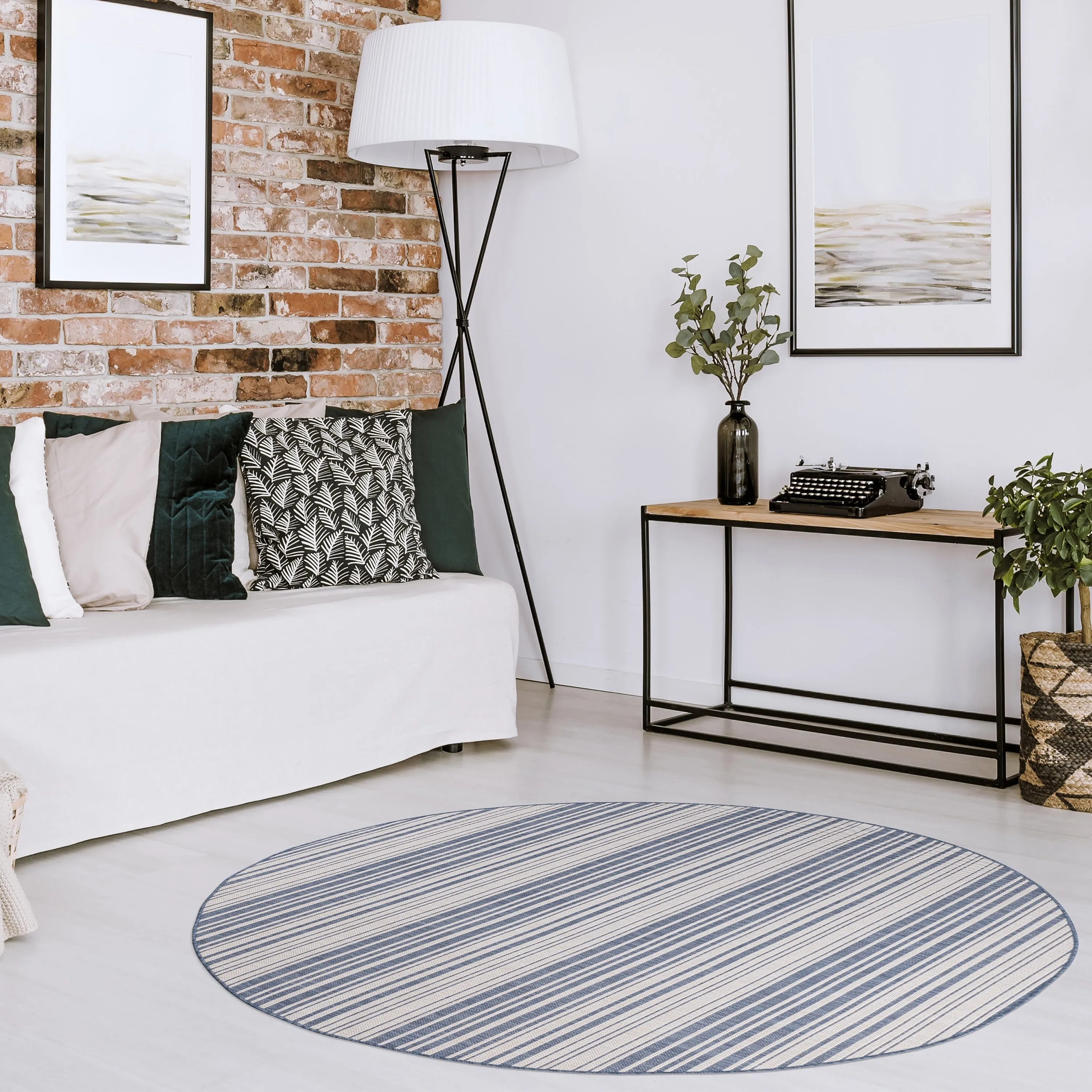 Beverly Rug Blue Striped Indoor Outdoor Rug. Outside Carpet for Patio. Deck. Porch