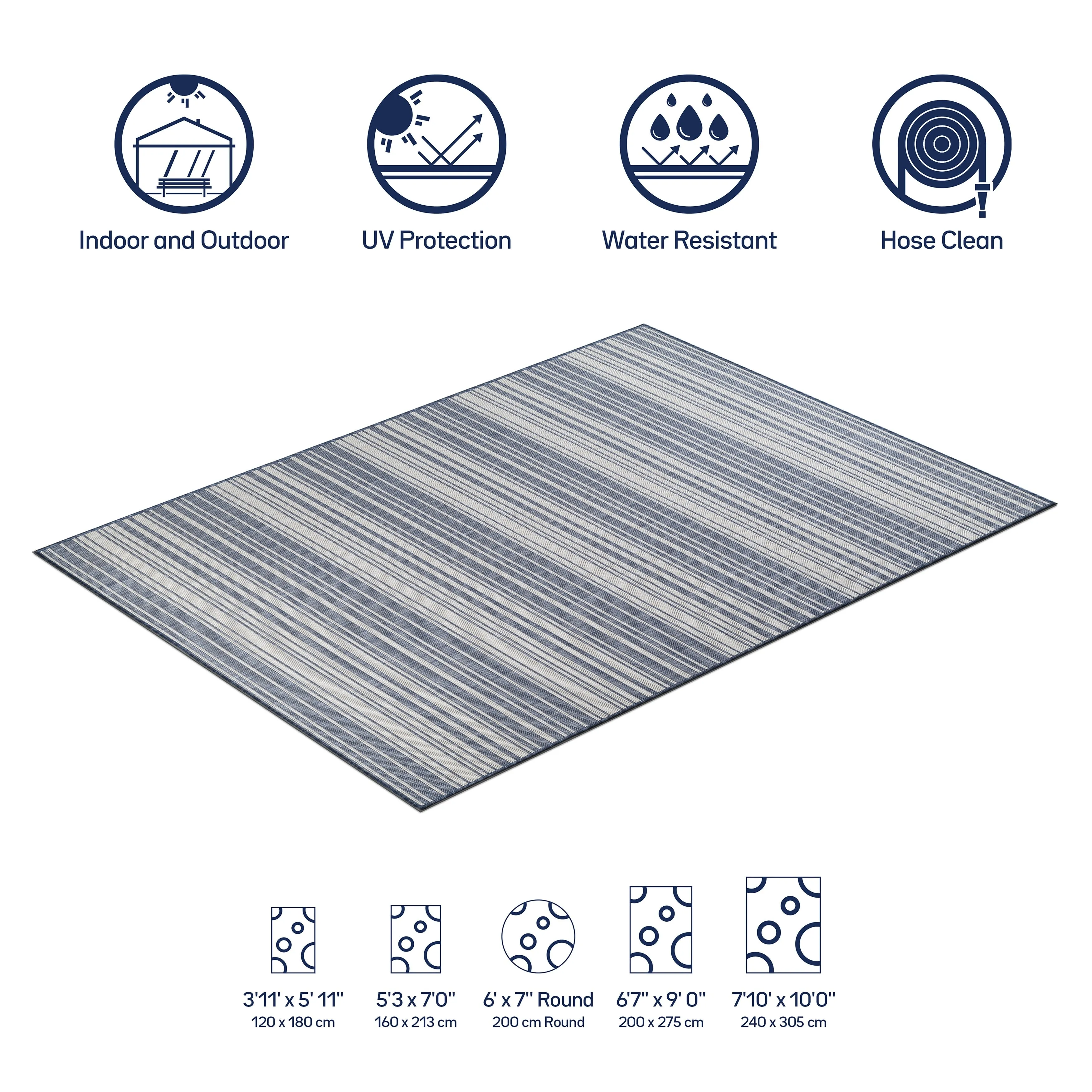 Beverly Rug Blue Striped Indoor Outdoor Rug. Outside Carpet for Patio. Deck. Porch