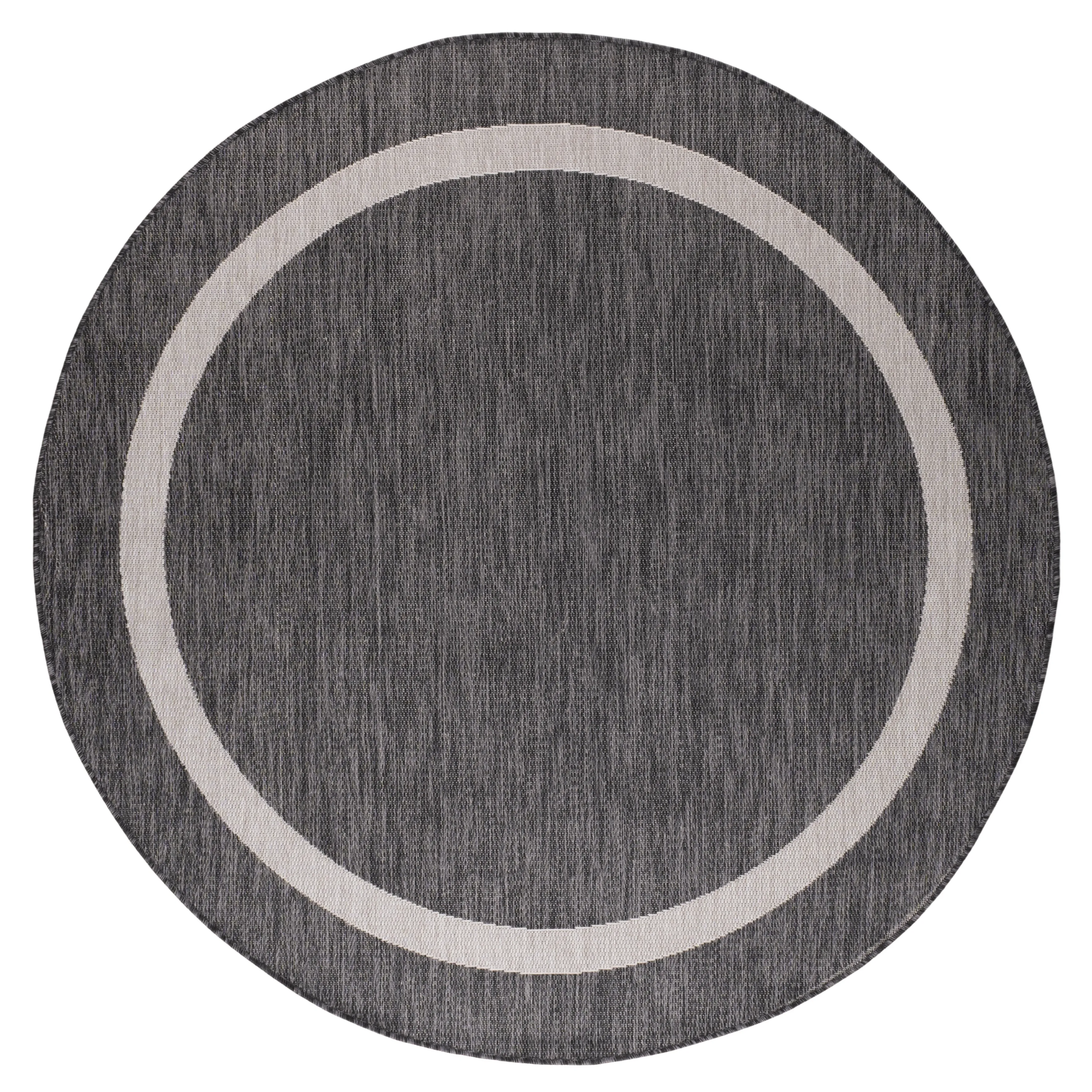 Beverly Rug Bordered Indoor Outdoor Rug. Outside Carpet for Patio. Deck. Porch - Dark Grey