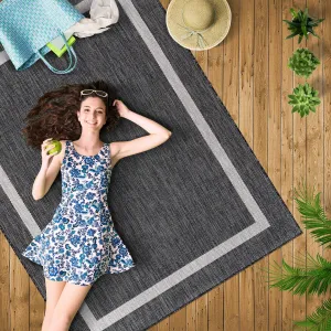 Beverly Rug Bordered Indoor Outdoor Rug. Outside Carpet for Patio. Deck. Porch - Dark Grey