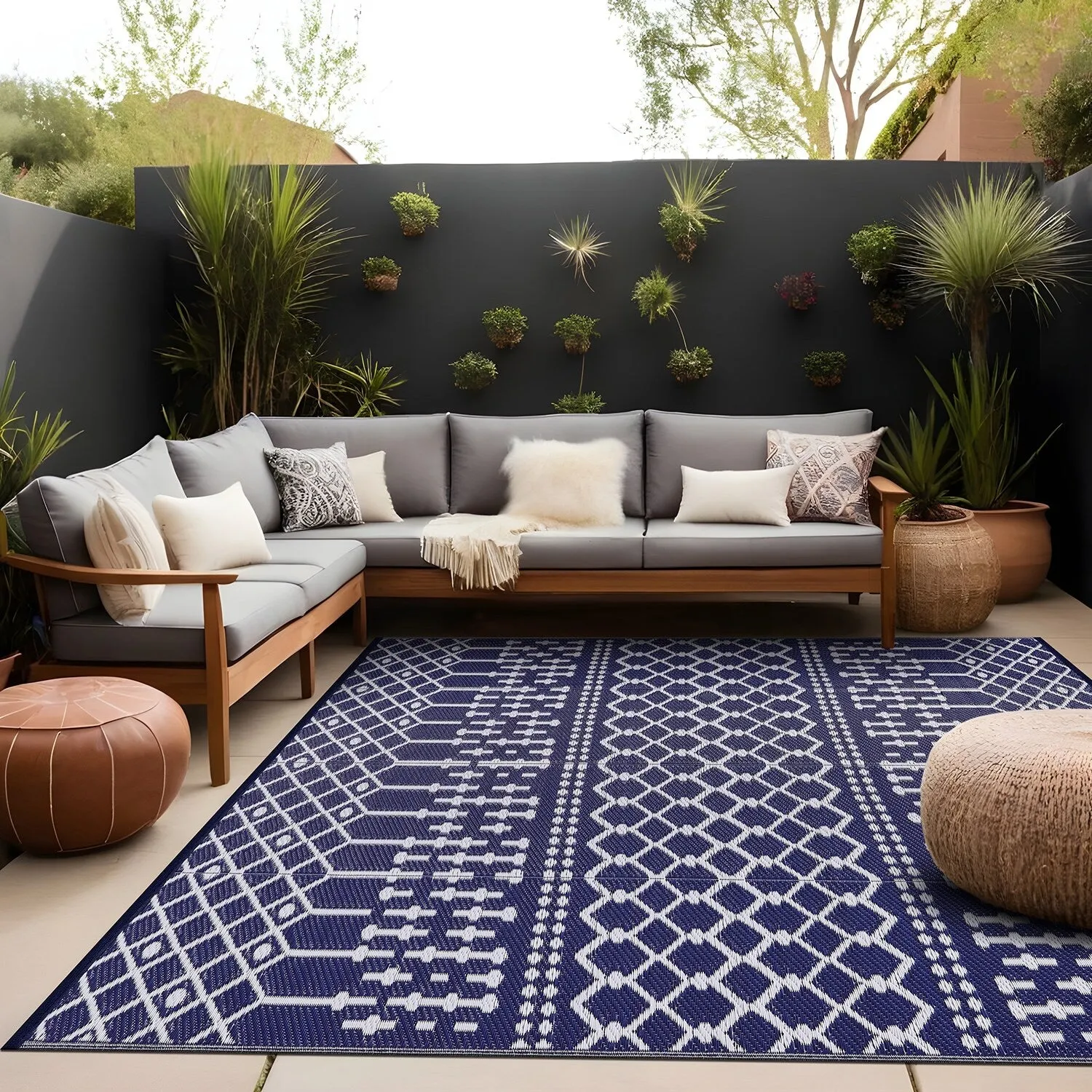 Beverly Rug Moroccan Trellis Outdoor Rug Waterproof for Patio. RV Camping