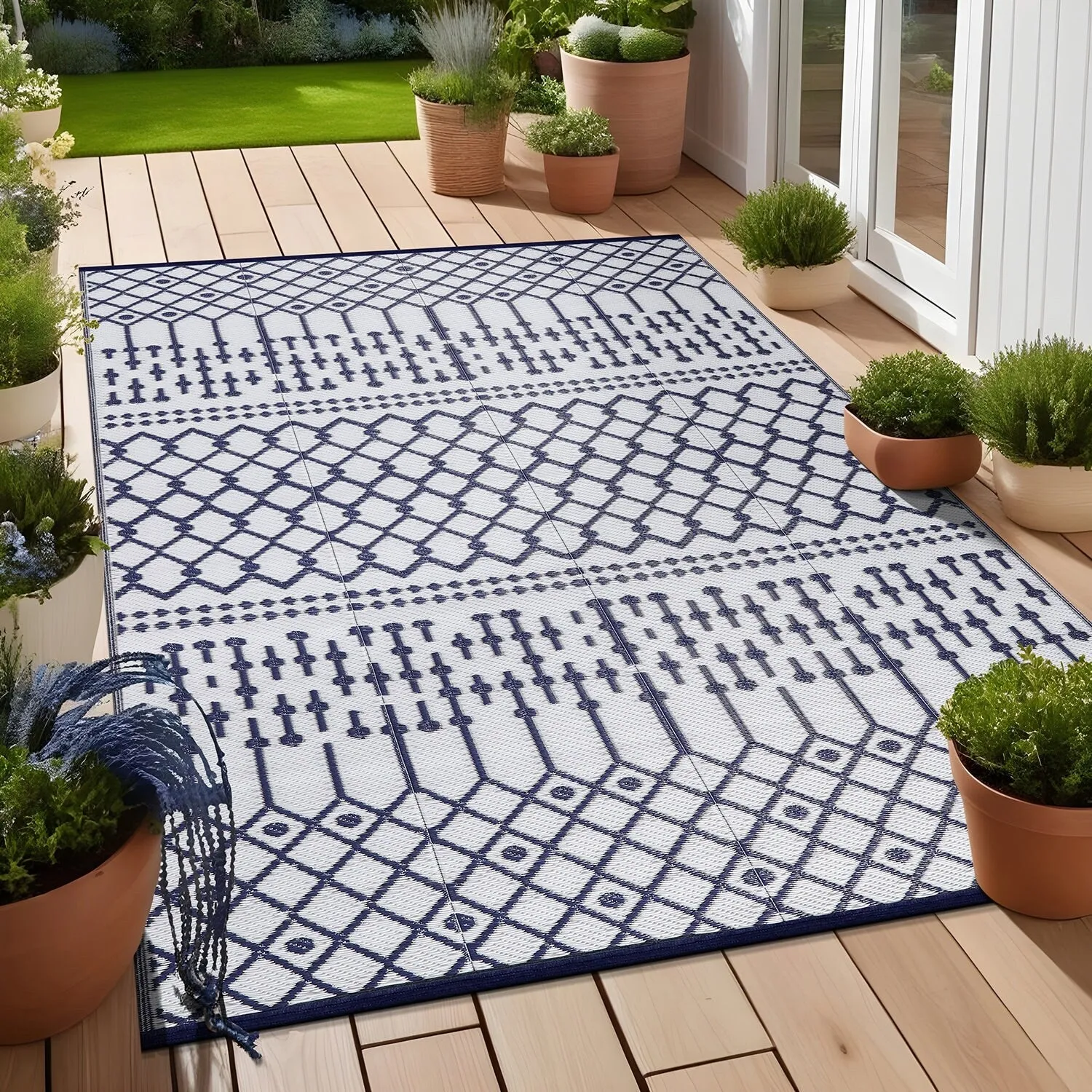 Beverly Rug Moroccan Trellis Outdoor Rug Waterproof for Patio. RV Camping