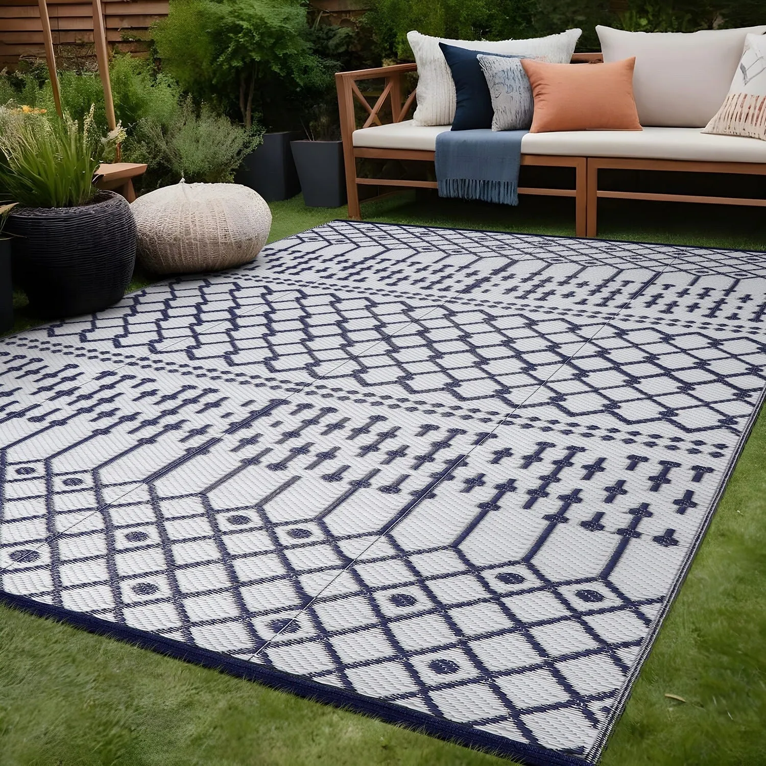 Beverly Rug Moroccan Trellis Outdoor Rug Waterproof for Patio. RV Camping