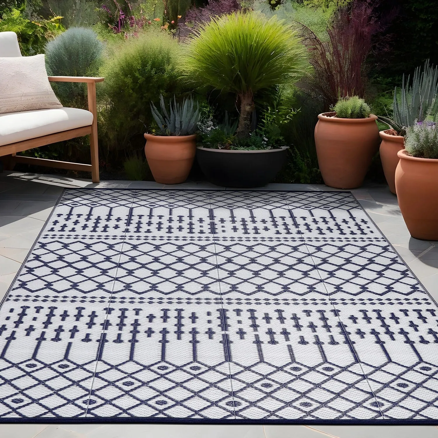 Beverly Rug Moroccan Trellis Outdoor Rug Waterproof for Patio. RV Camping
