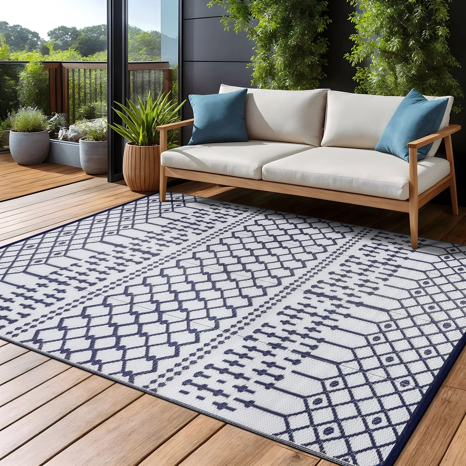 Beverly Rug Moroccan Trellis Outdoor Rug Waterproof for Patio. RV Camping