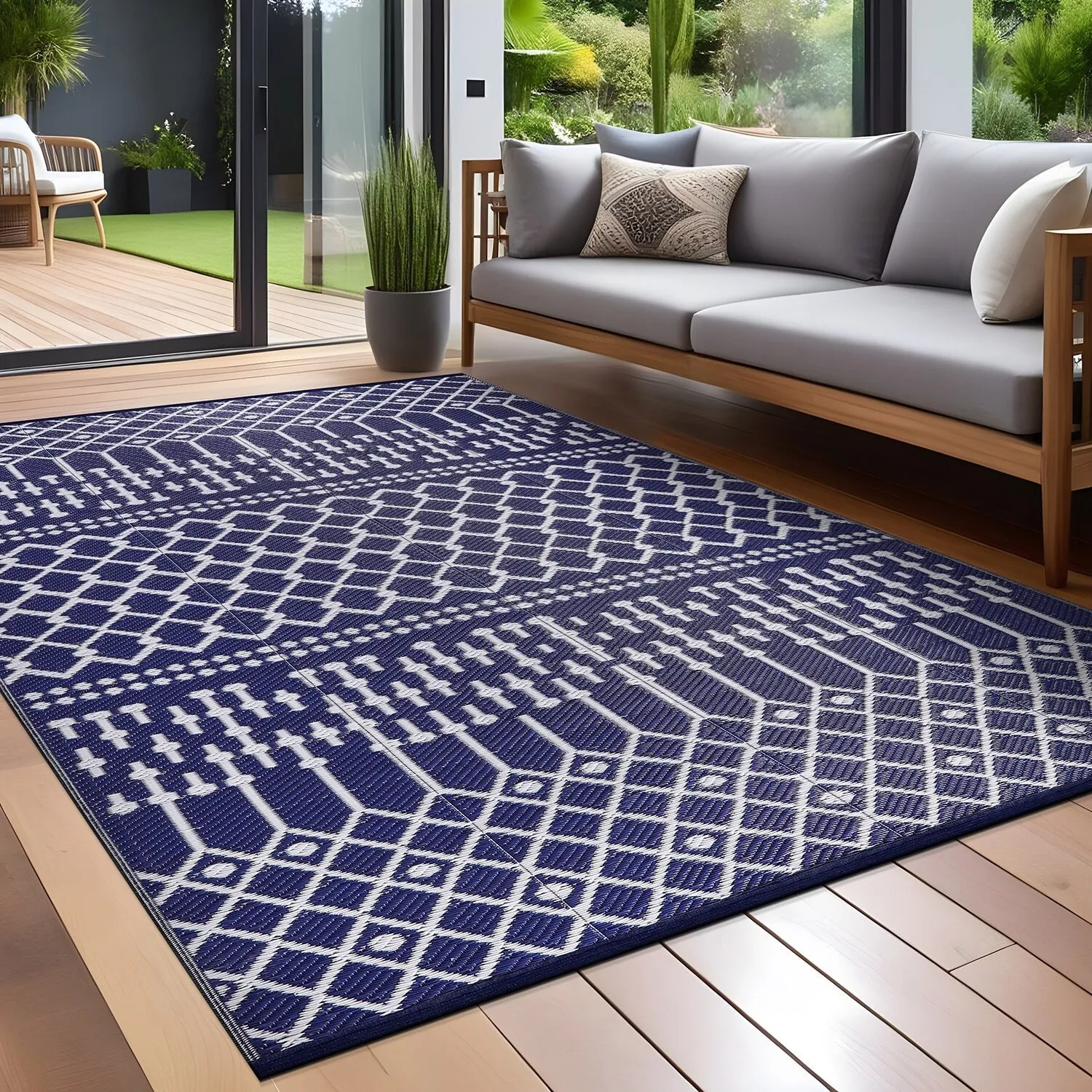 Beverly Rug Moroccan Trellis Outdoor Rug Waterproof for Patio. RV Camping