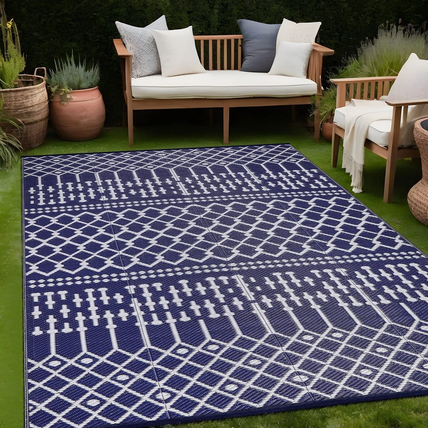 Beverly Rug Moroccan Trellis Outdoor Rug Waterproof for Patio. RV Camping