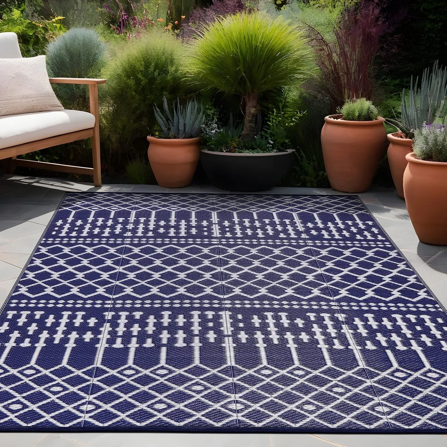 Beverly Rug Moroccan Trellis Outdoor Rug Waterproof for Patio. RV Camping