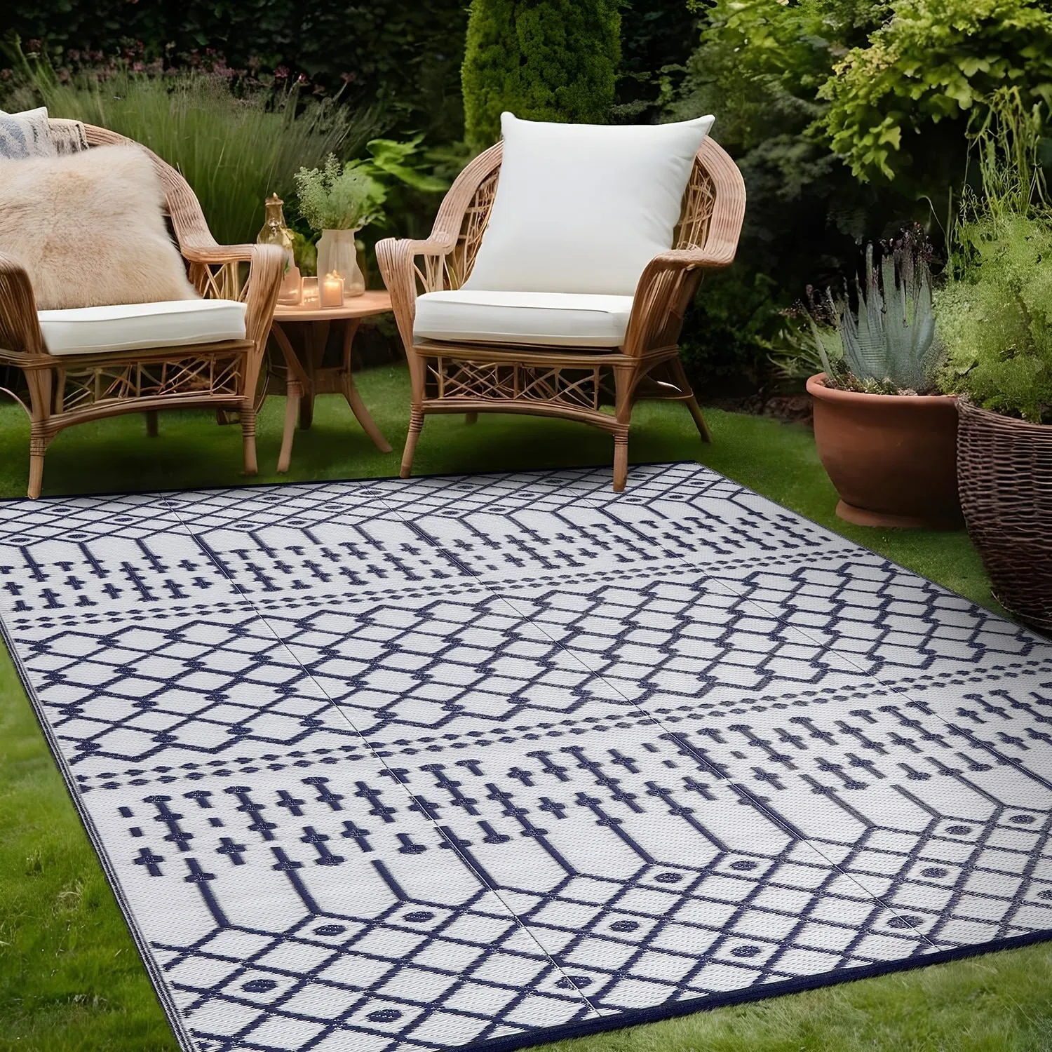 Beverly Rug Moroccan Trellis Outdoor Rug Waterproof for Patio. RV Camping