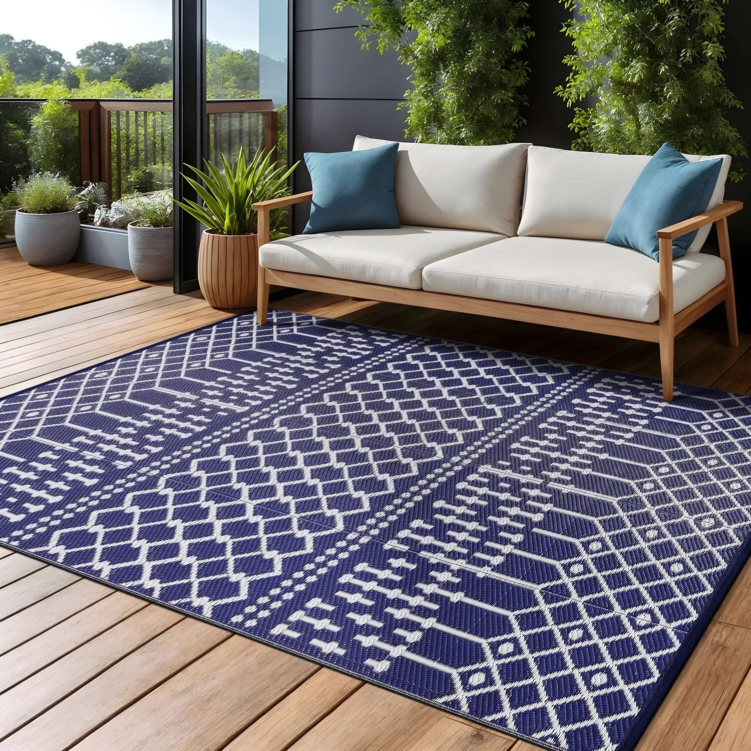 Beverly Rug Moroccan Trellis Outdoor Rug Waterproof for Patio. RV Camping