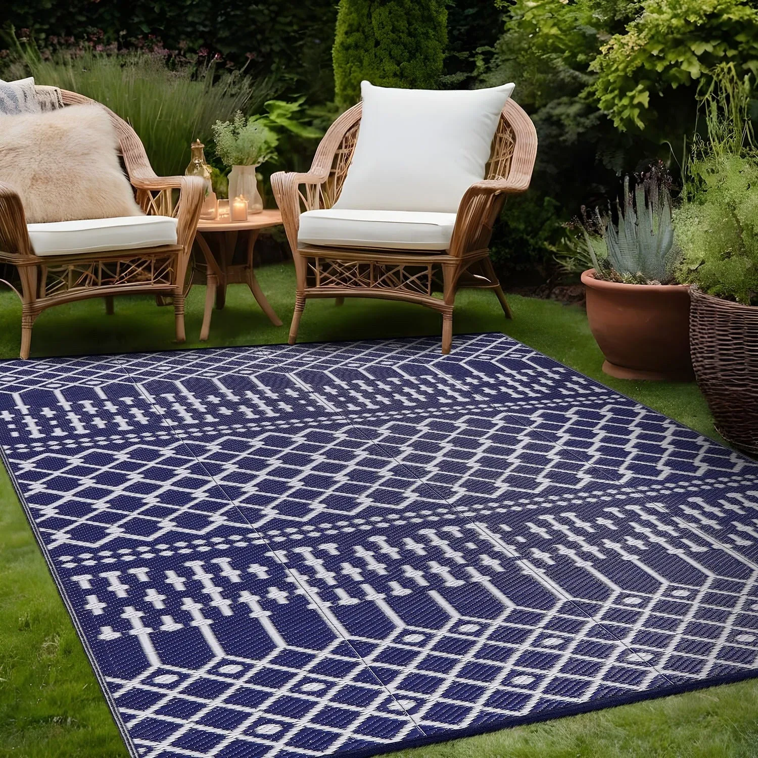 Beverly Rug Moroccan Trellis Outdoor Rug Waterproof for Patio. RV Camping