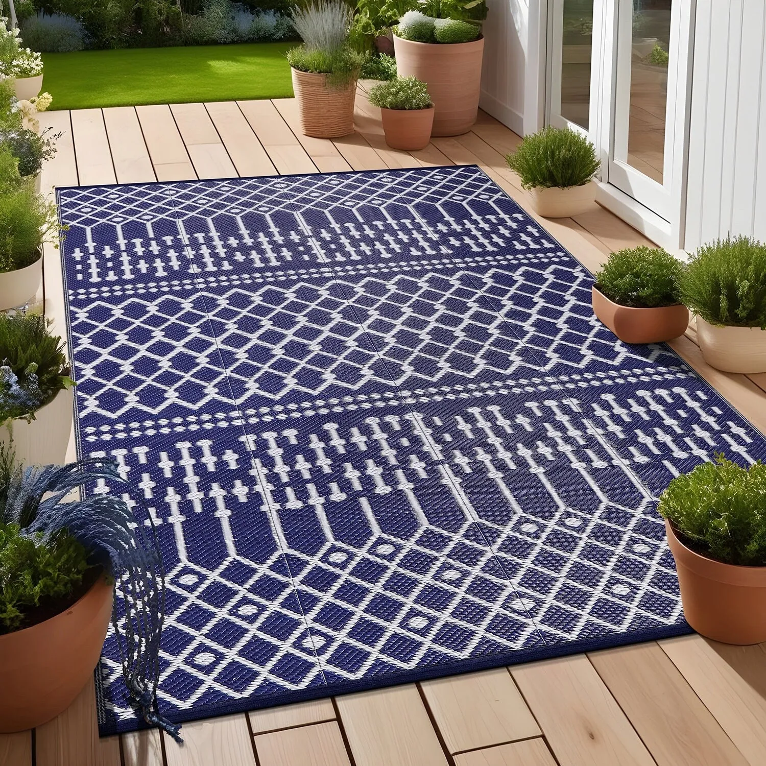 Beverly Rug Moroccan Trellis Outdoor Rug Waterproof for Patio. RV Camping