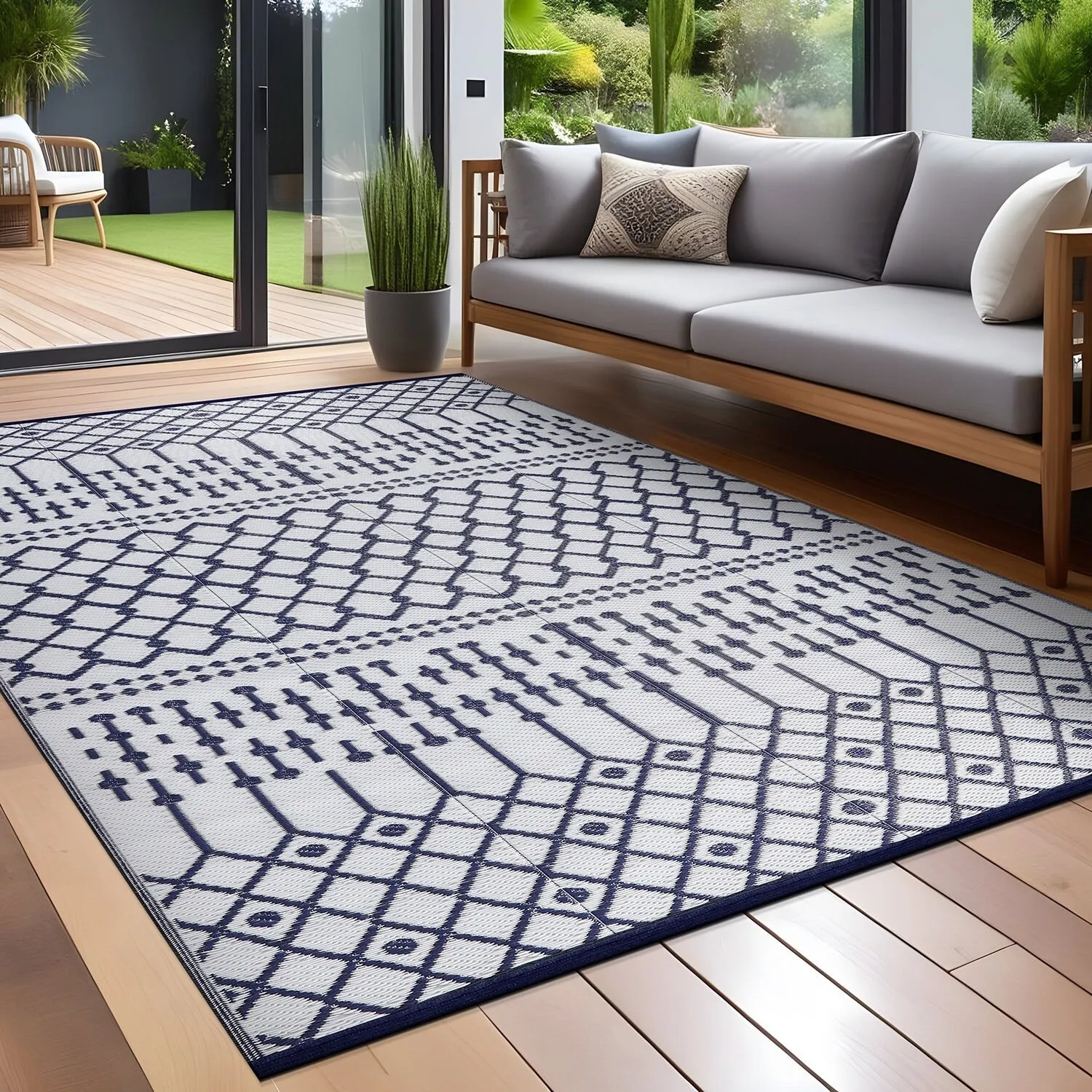 Beverly Rug Moroccan Trellis Outdoor Rug Waterproof for Patio. RV Camping