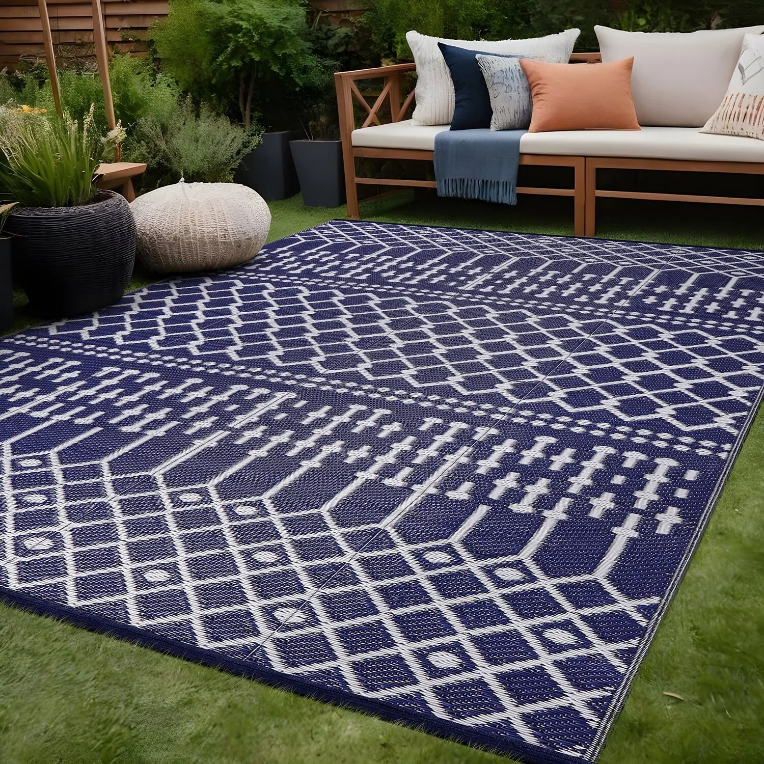 Beverly Rug Moroccan Trellis Outdoor Rug Waterproof for Patio. RV Camping