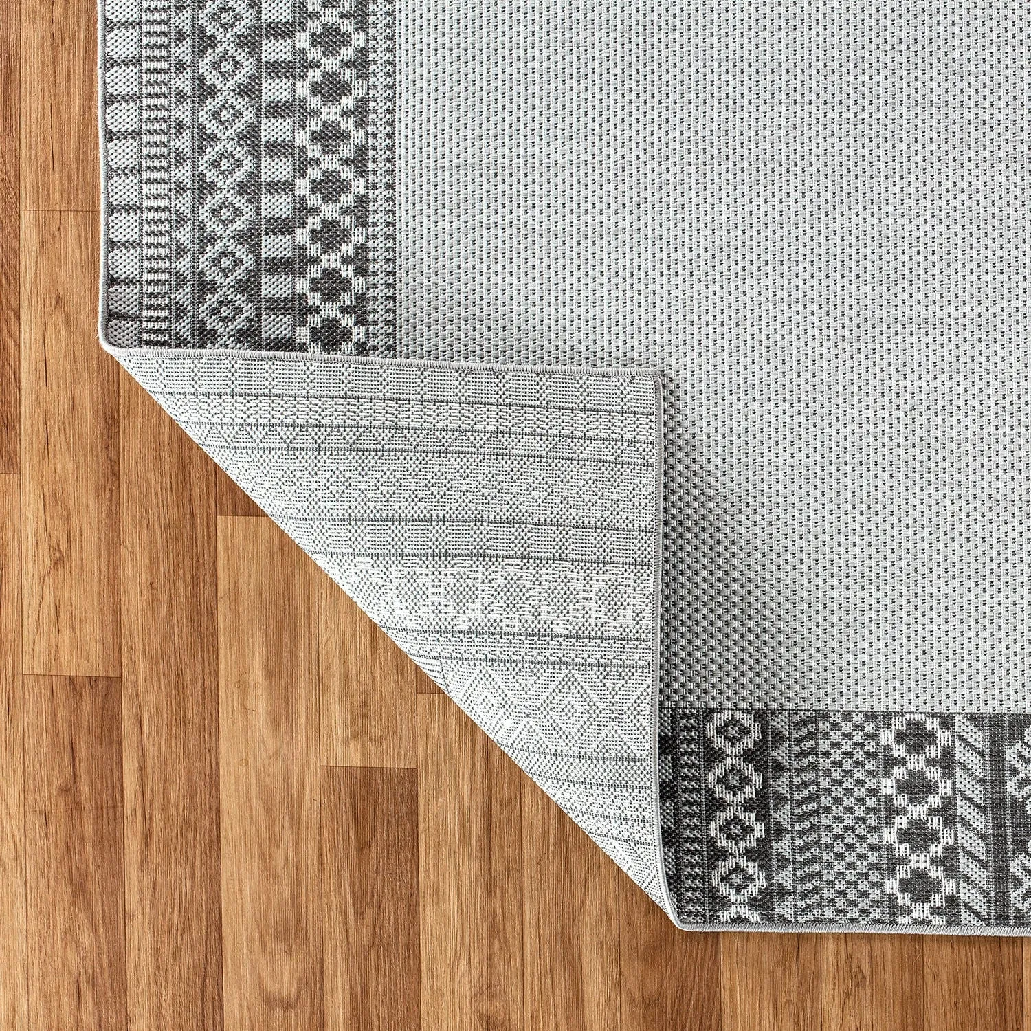 Bohemian Bordered Indoor/Outdoor Flatweave Waterproof Backyard Patio Area Rug