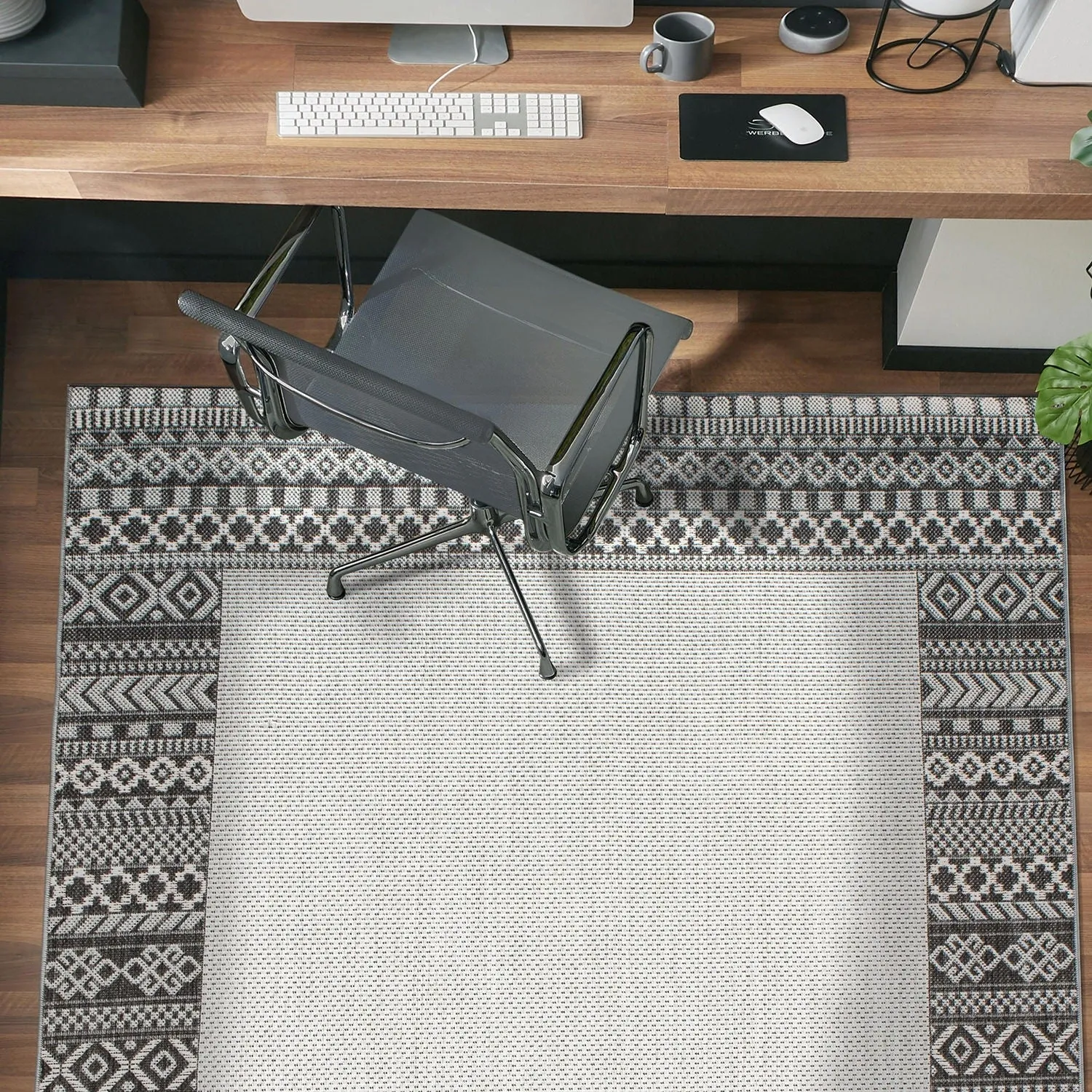 Bohemian Bordered Indoor/Outdoor Flatweave Waterproof Backyard Patio Area Rug