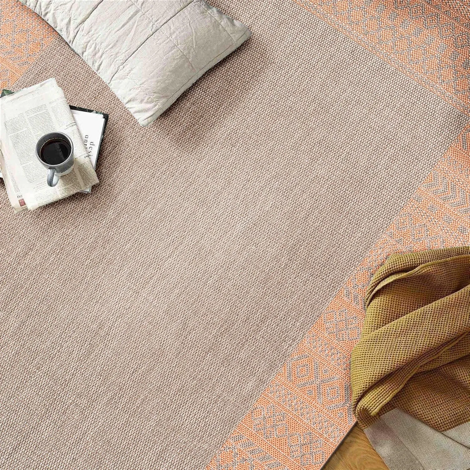 Bohemian Bordered Indoor/Outdoor Flatweave Waterproof Backyard Patio Area Rug