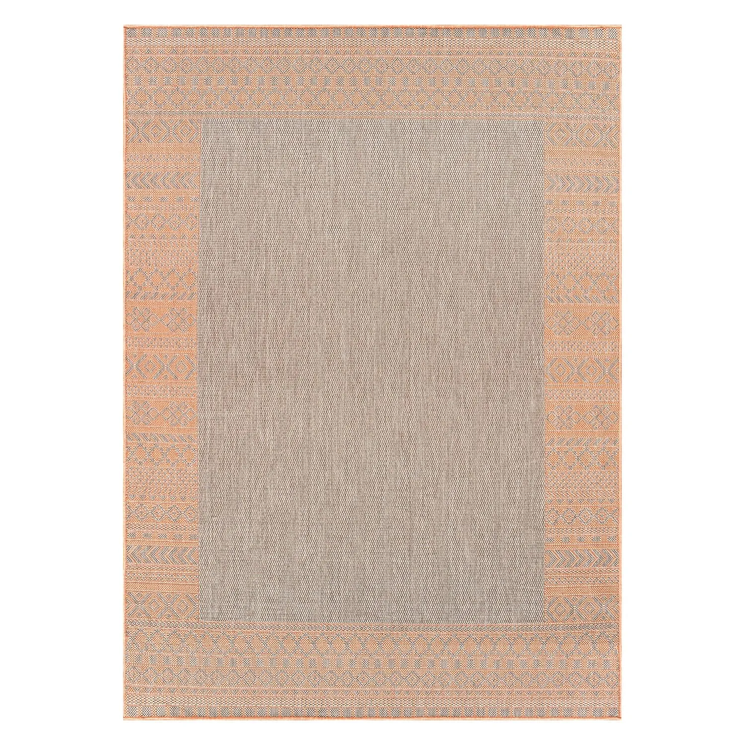 Bohemian Bordered Indoor/Outdoor Flatweave Waterproof Backyard Patio Area Rug