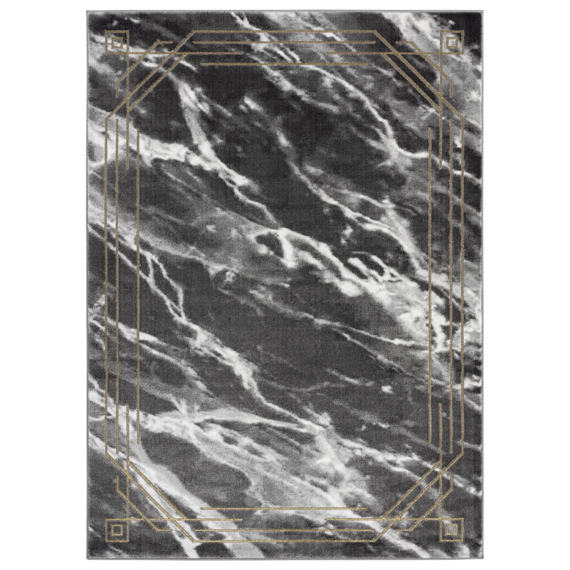 Brooklyn Collection Abstract Grey/Gold Border Area Rug