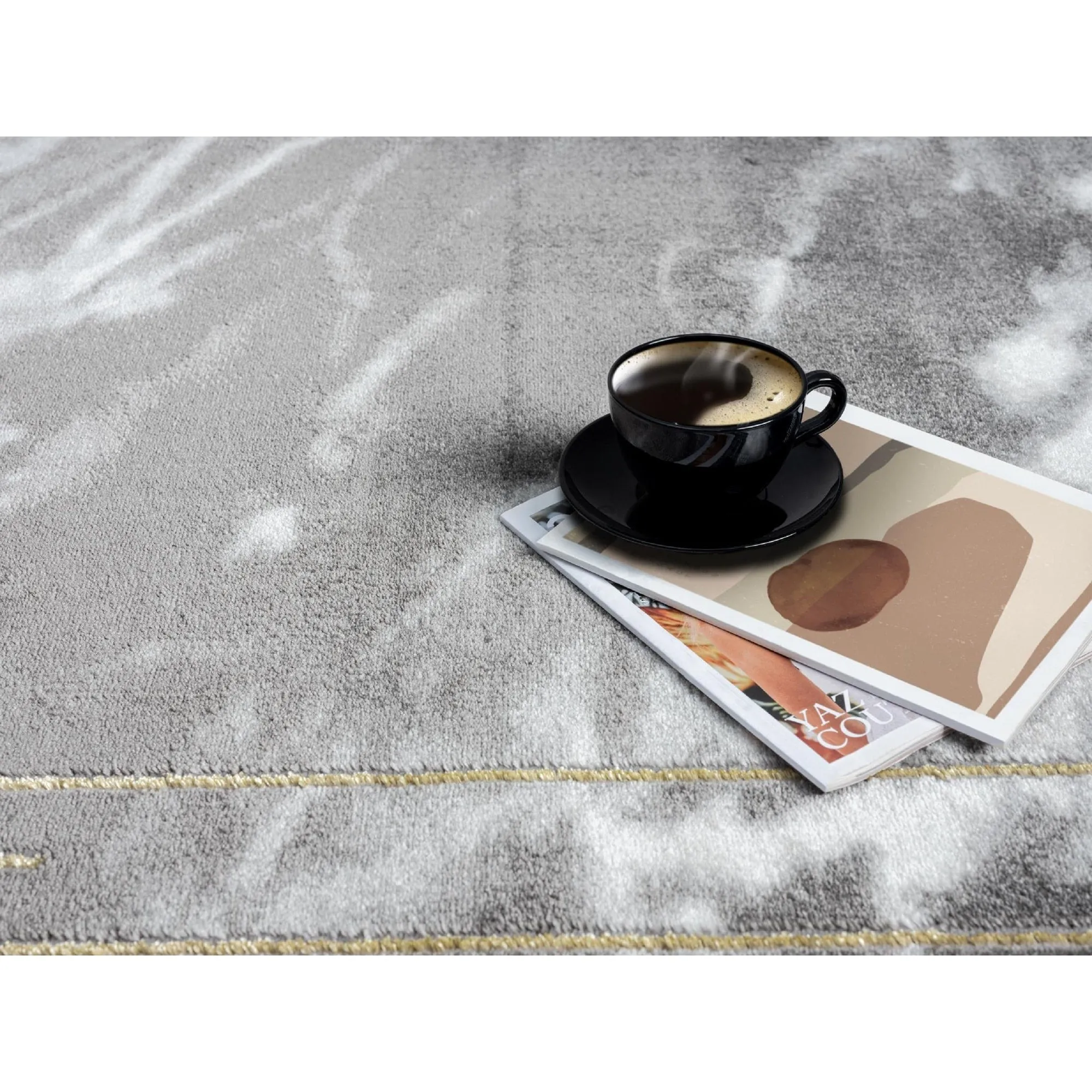 Brooklyn Collection Abstract Grey/Gold Border Area Rug