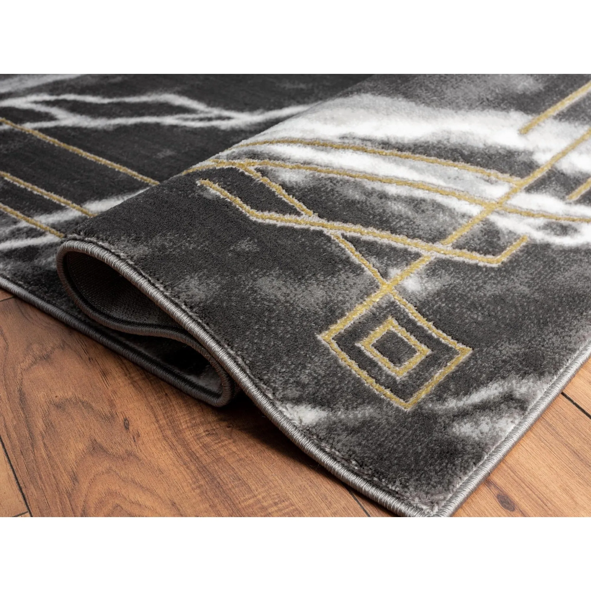 Brooklyn Collection Abstract Grey/Gold Border Area Rug