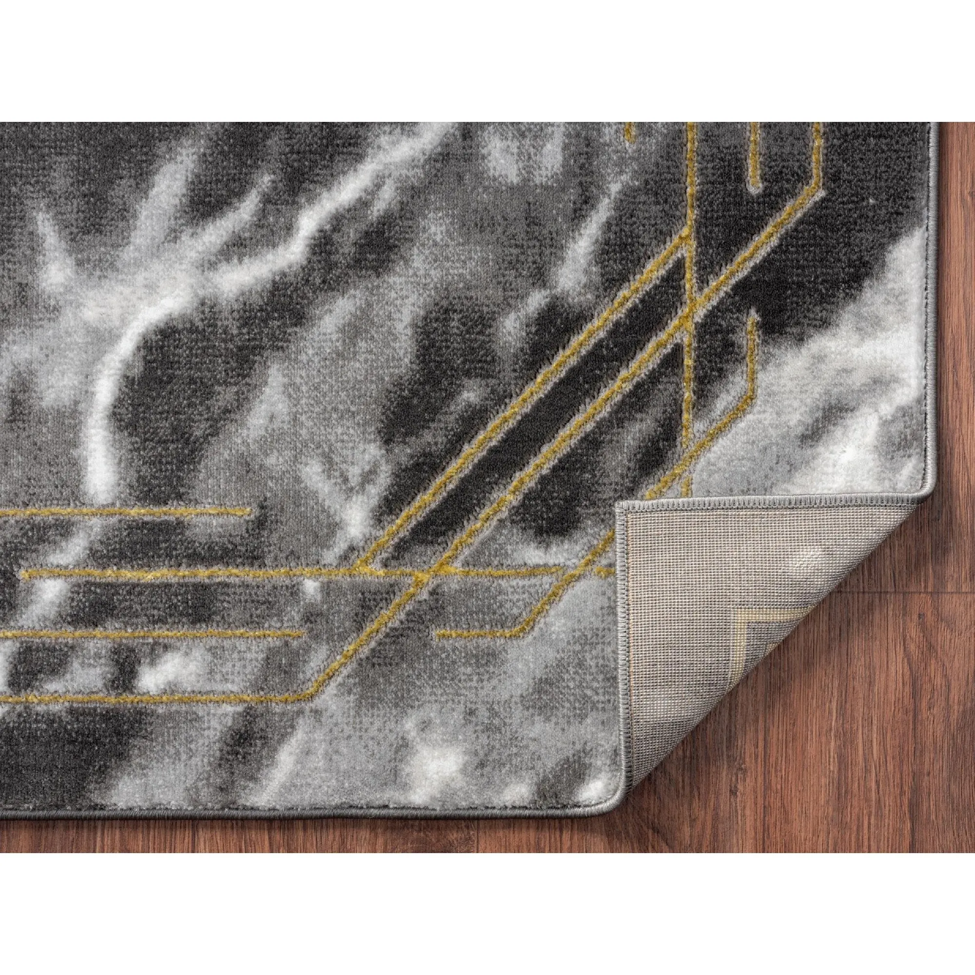 Brooklyn Collection Abstract Grey/Gold Border Area Rug
