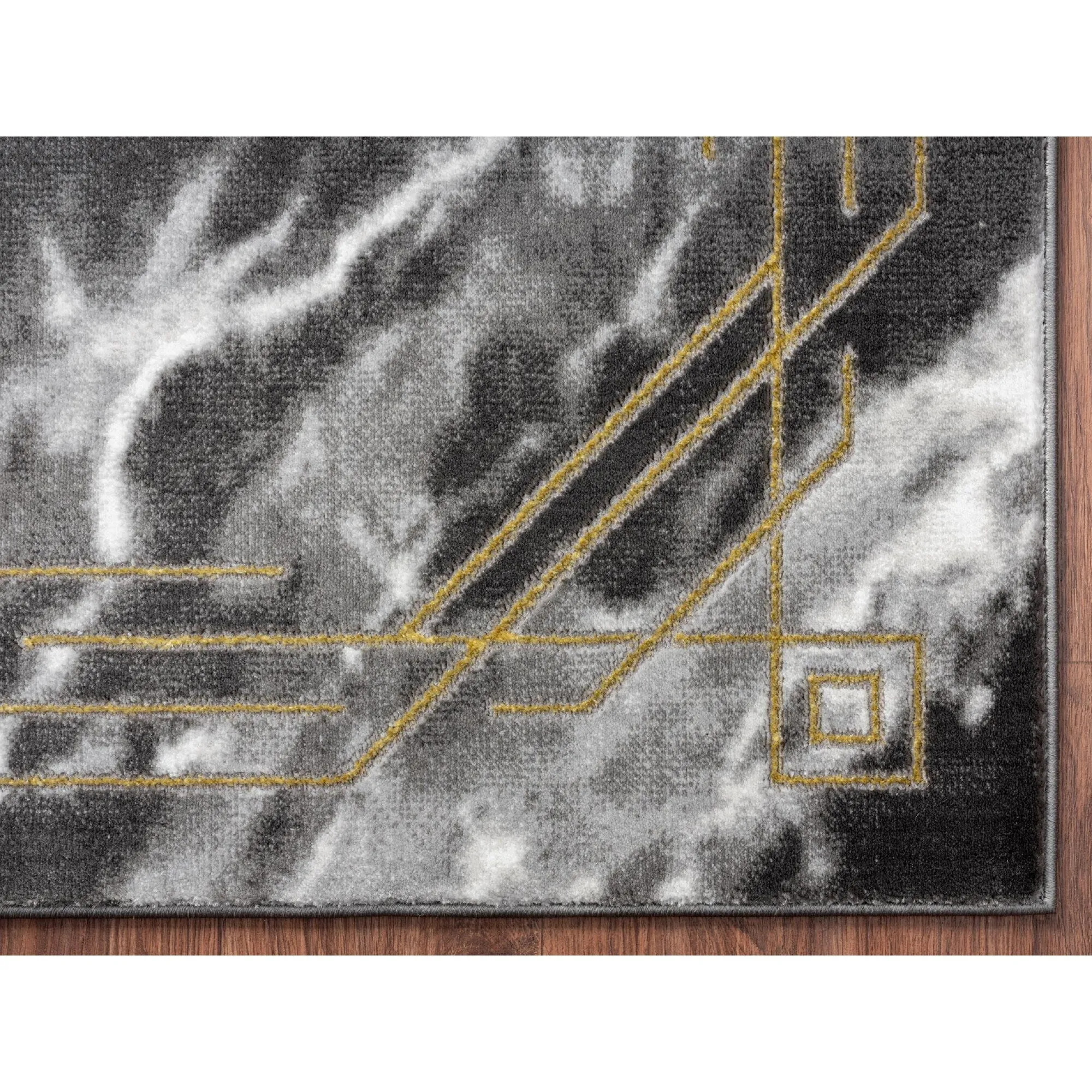 Brooklyn Collection Abstract Grey/Gold Border Area Rug