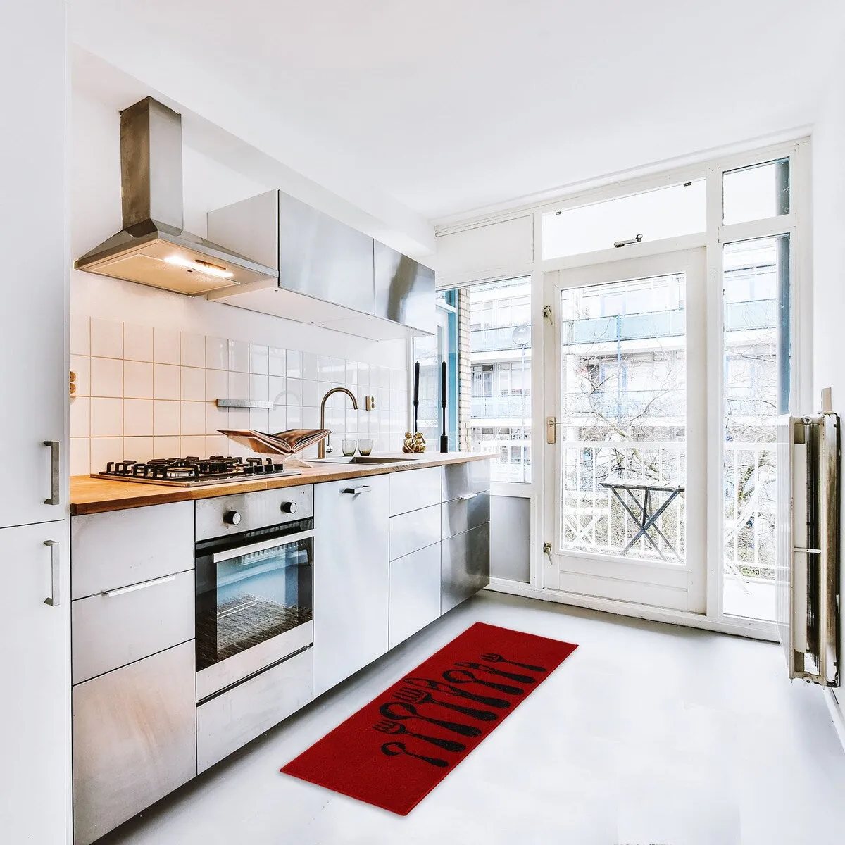 Chic Cutlery Print Wool-Effect Kitchen Mat and Runner Rug