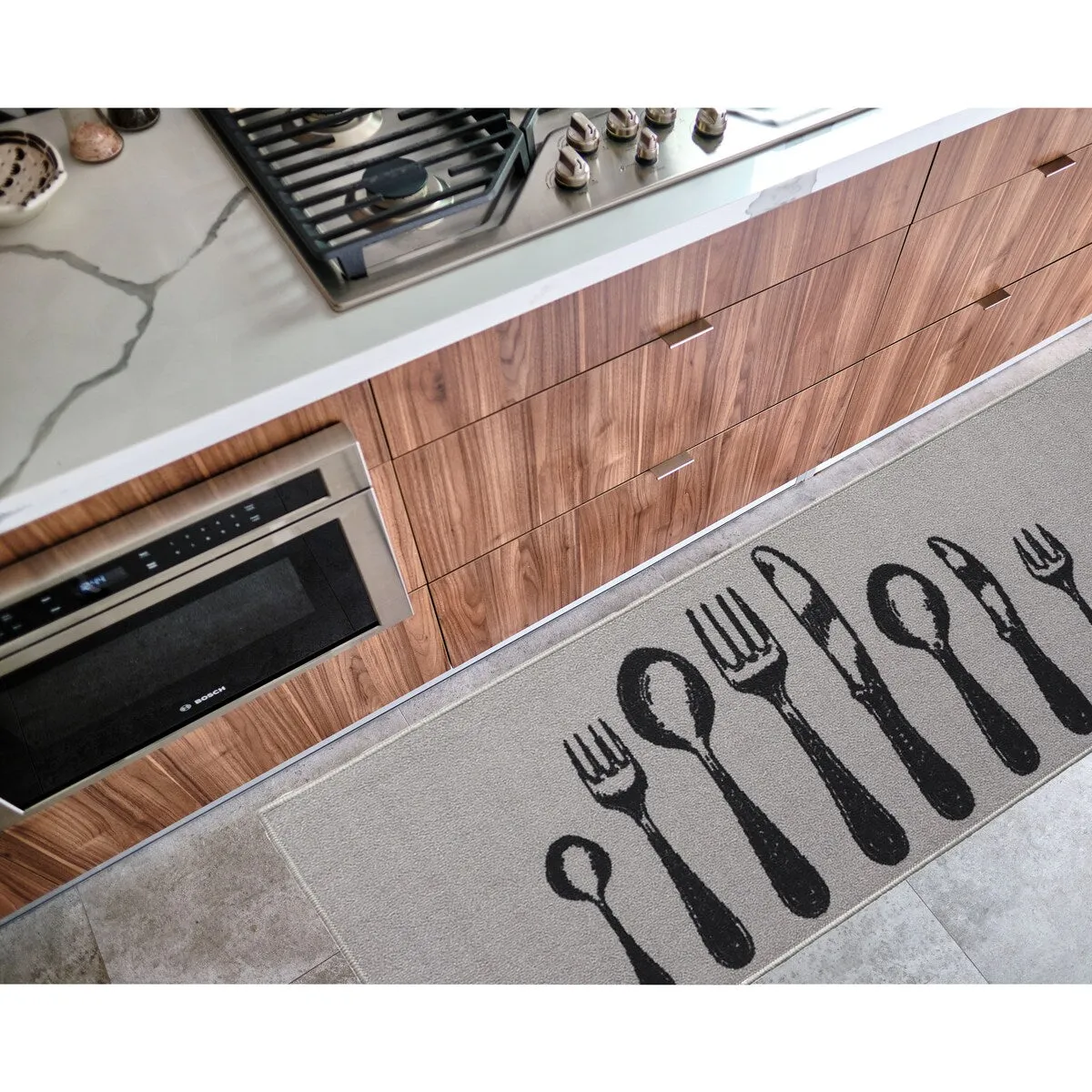 Chic Cutlery Print Wool-Effect Kitchen Mat and Runner Rug